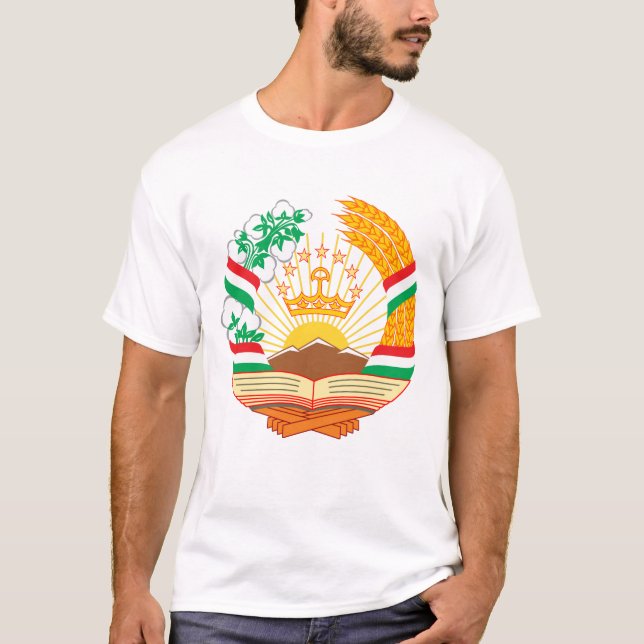 Camiseta Camisa-T do emblema nacional do Tajiquistão (Frente)