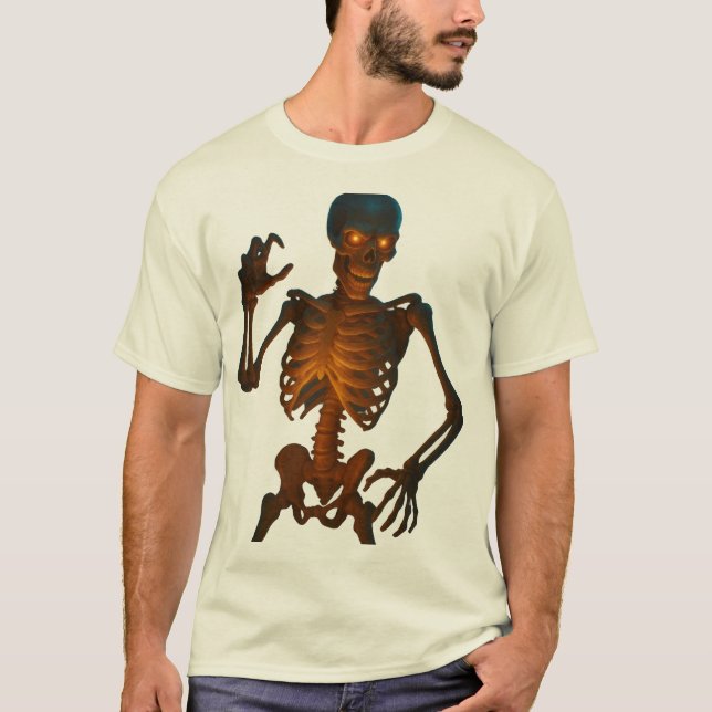 Camiseta Camisa-T do Esqueleto Brilhante - Halloween Spooky (Frente)