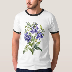 Camiseta Camisa-T do Flor Bluebell com Aquarela