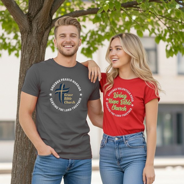 Camiseta Camisa-T do Grupo Voluntário da Shoebox (Add your church's logo or name.)