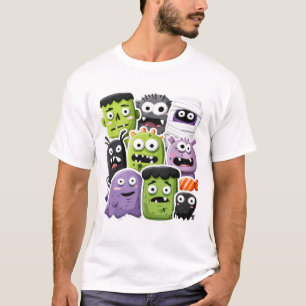 Camiseta Camisa-T do Halloween Monstros de Cartoons Bonitos