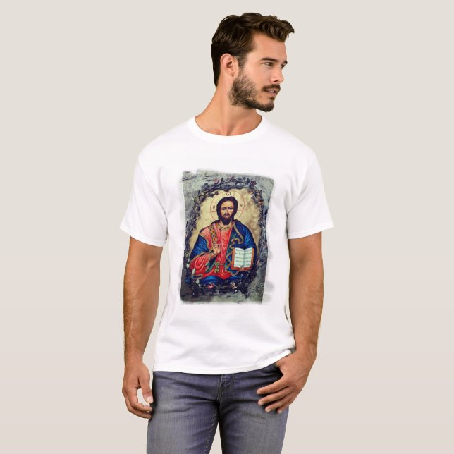 Camiseta Camisa-T do Ícone Ortodoxo Jesus Cristo (Frente Completa)
