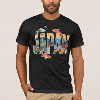 Camiseta Camisa-T do Japão - Crane, Koi Fish e Monte Fuji