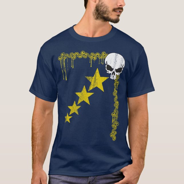 Camiseta Camisa-T do Padrão Crânio/Estrela Distante (Amarel (Frente)