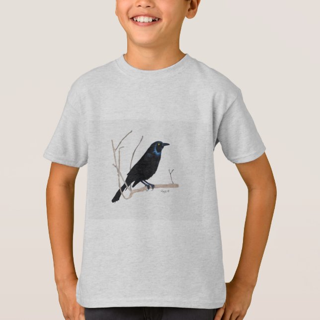 Camiseta Camisa-T do Pássaro Negro (Frente)