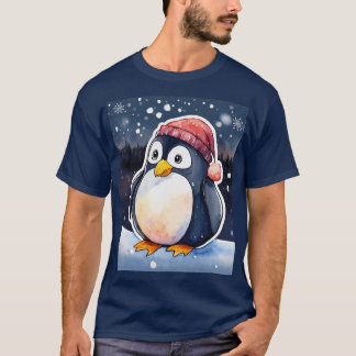 Camiseta Camisa-T do Pinguim-Inverno - Frio-Frio Cute & Coz