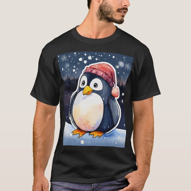 Camiseta Camisa-T do Pinguim-Inverno - Frio-Frio Cute & Coz (Frente)