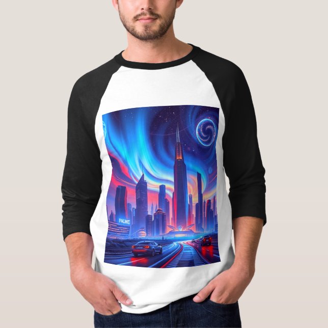 Camiseta Camisa-T dos Homens da Cidade Futurística (Frente)