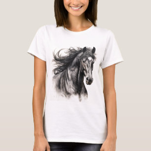 Camiseta Camisa-T feminina com Cavalo Negro em Greve