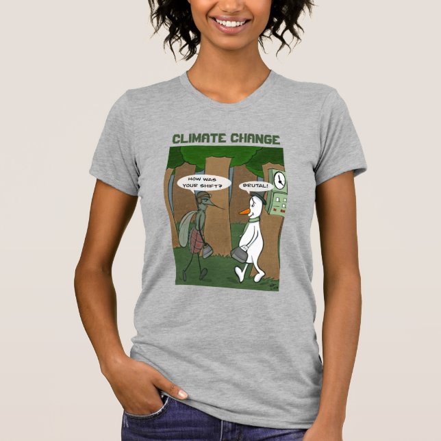 Camiseta Camisa-T feminina das mudanças climáticas (Frente)