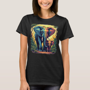 Camiseta Camisa-T feminina de elefantes colorido