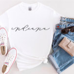 Camiseta Camisa-T feminina do estado de Indiana Script<br><div class="desc">Estamos sempre a adicionar novas designs diariamente!</div>