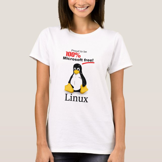 Camiseta Camisa-T feminina do Linux - Gratuita para Microso (Frente)