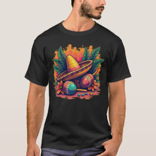Camiseta Camisa-T Festiva Mexicana Sombrero & Maracas