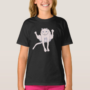 Camiseta Camisa-T-gato atleta branco saltando de forma acro
