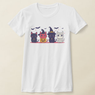 Camiseta Camisa-T Gatos De Halloween - Bruxa Kawaii, Pumpki