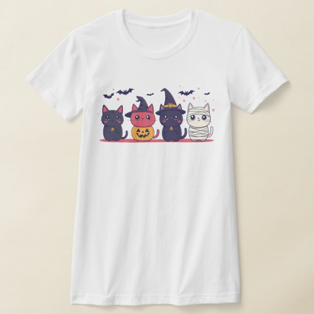 Camiseta Camisa-T Gatos De Halloween - Bruxa Kawaii, Pumpki (Postura )