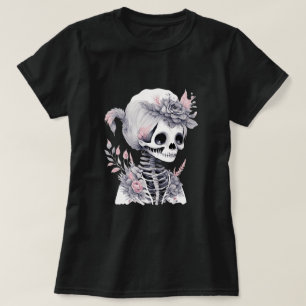 Camiseta Camisa-T Gótica Pastel de Esqueleto Floral