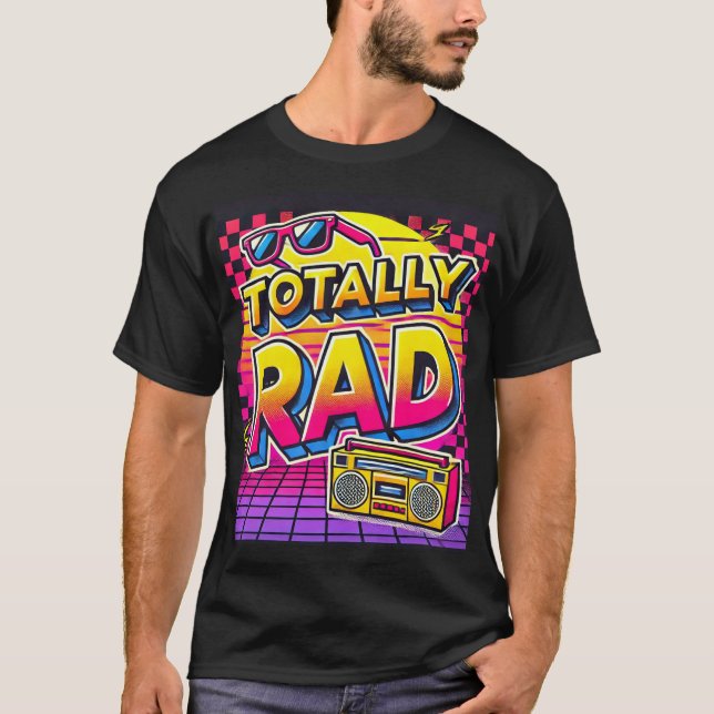 Camiseta Camisa-T Gráfica Retro 80s Totalmente Rad (Frente)
