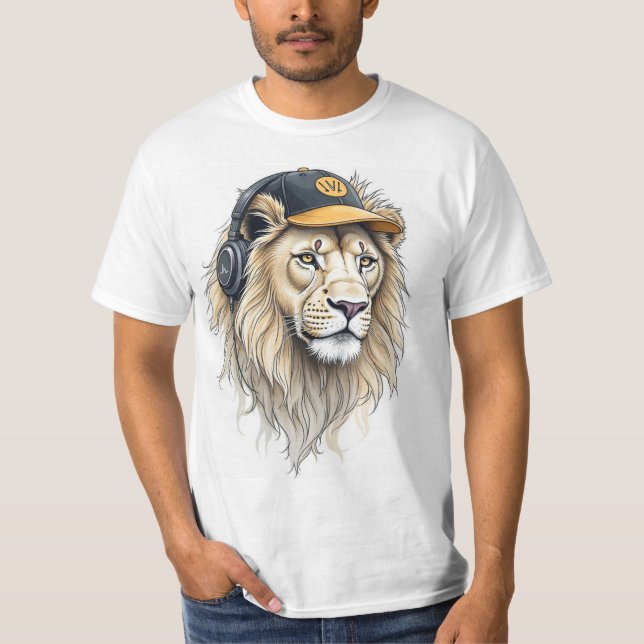 Camiseta Camisa-T Impressa Com Lion Maiestoso - Pescoço Red (Frente)