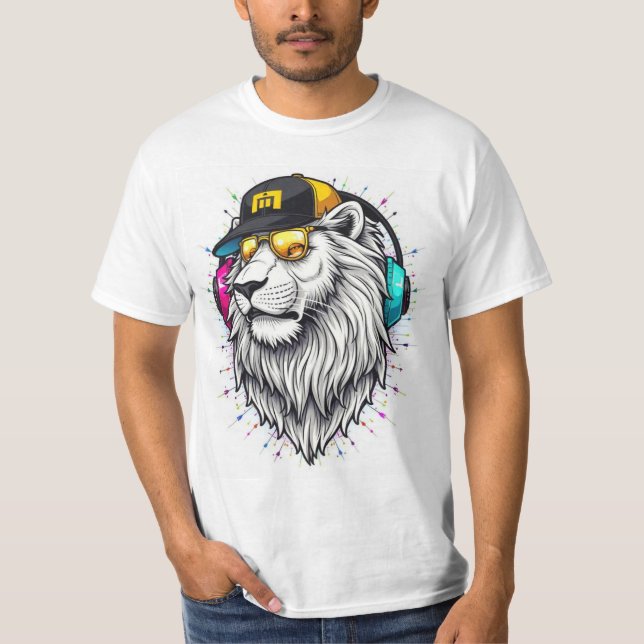 Camiseta Camisa-T Impressa Com Lion Maiústica - Pescoço Red (Frente)