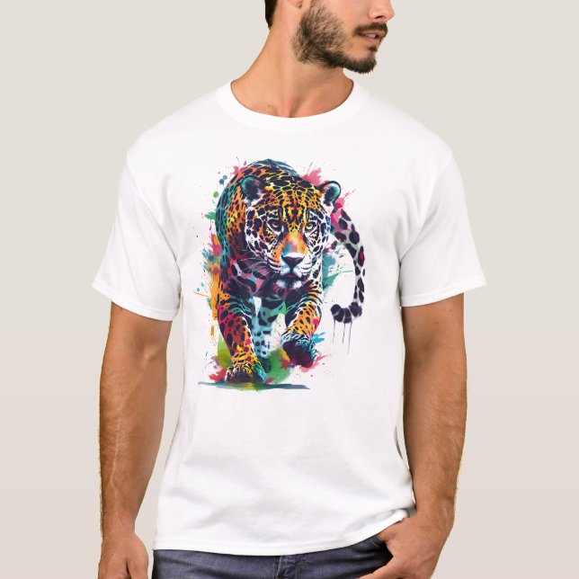 Camiseta Camisa-T-leopardo-de-pintura colorida (Frente)