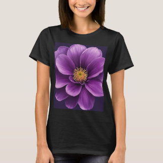 Camiseta Camisa-T preta feminina com Impressão de flor roxa
