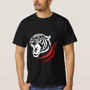 Camiseta Camisa-T Preta Gráfica de Tigre - Negrito e Estilo