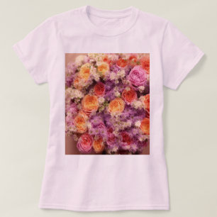 Camiseta Camisa-T rosa-Buquê-flor-feminina