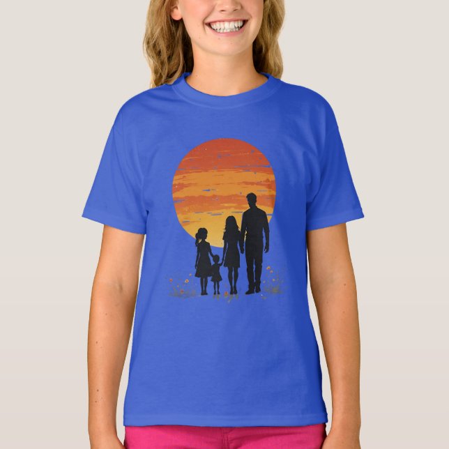 Camiseta Camisa-T Silhueta da Família Sunset (Frente)