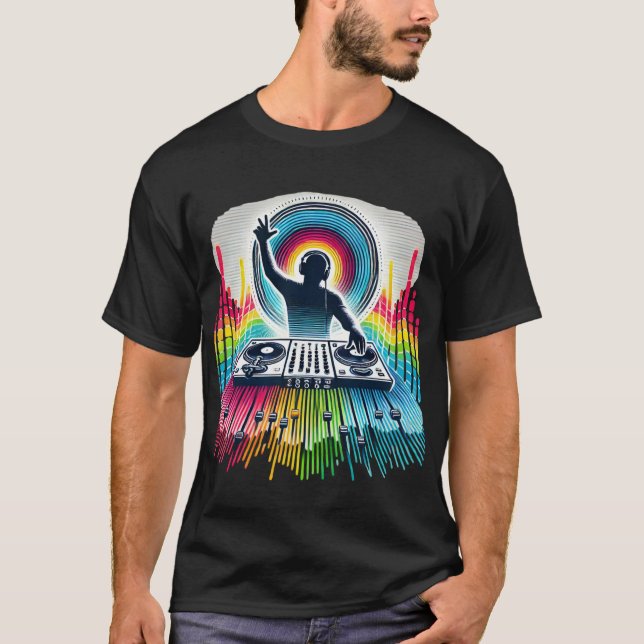 Camiseta Camisa-T Silhueta DJ Dinâmica com Equalização Vibr (Frente)