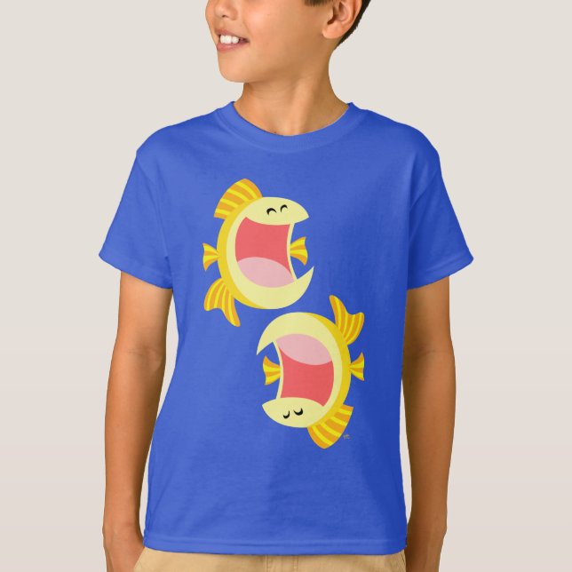 Camiseta Camisa-X de Peixes de Cartoon Bonitos (Frente)