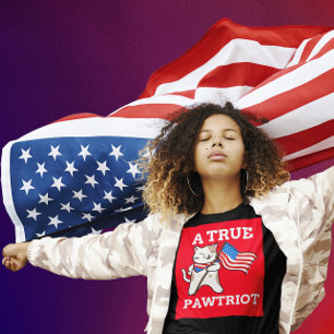 CAMISETA CAMISAS-T DE GATO PATRIÓTICO, UM VERDADEIRO PAWTRI