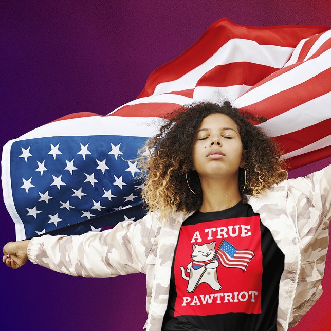 CAMISETA CAMISAS-T DE GATO PATRIÓTICO, UM VERDADEIRO PAWTRI (Criador carregado)