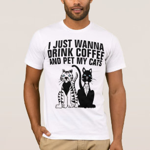 CAMISETA CAMISAS-T FUNNYCAT, CAFÉ BEBIDO E GATOS DE PETROL