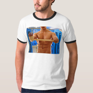 Camiseta CamisaSlipperyJoe do homem musculoso sem abs peito