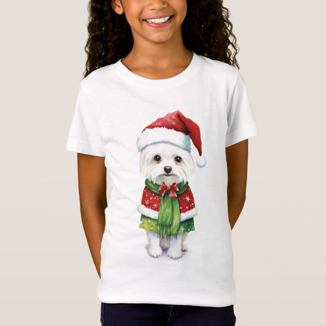 Camiseta Camiseiros Cachorros Brancos Flufados de Natal Cam (Frente)