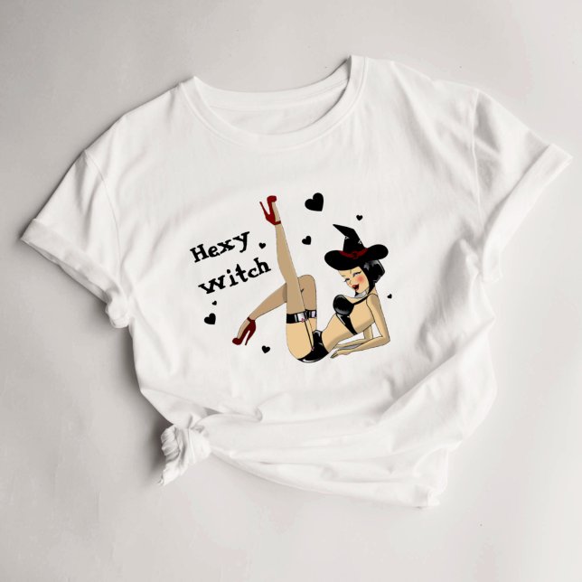 Camiseta Camiseta-bruxa sexy feminina do Halloween (Criador carregado)