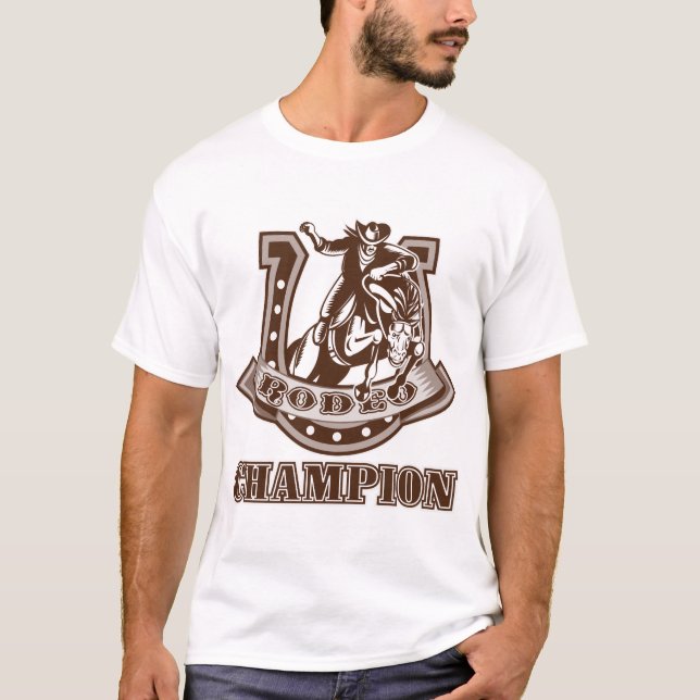 Camiseta Camiseta-campeã de rodeio masculino (Frente)