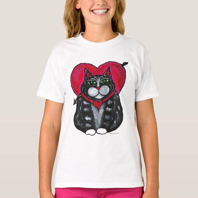 Camiseta Camiseta-da-menina de manga curta e gata-gordura e (Frente)