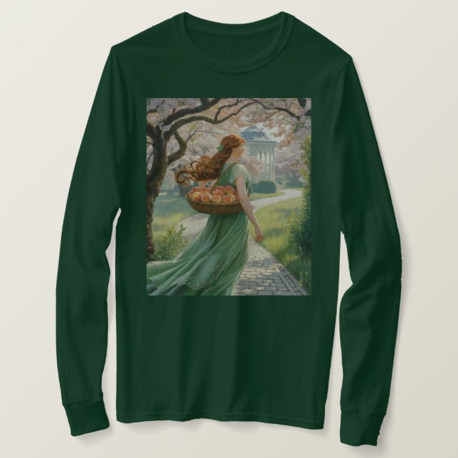 Camiseta Camiseta-Dama Verde de Folga Longa (Frente do Design)