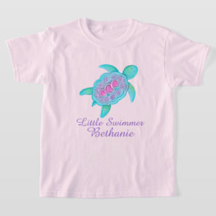 Camiseta Camiseta-de-tartaruga-rosa-branca-nadadora
