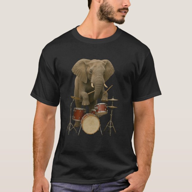 Camiseta Camiseta-Design de Elefante Jogadora de Tambor (Frente)