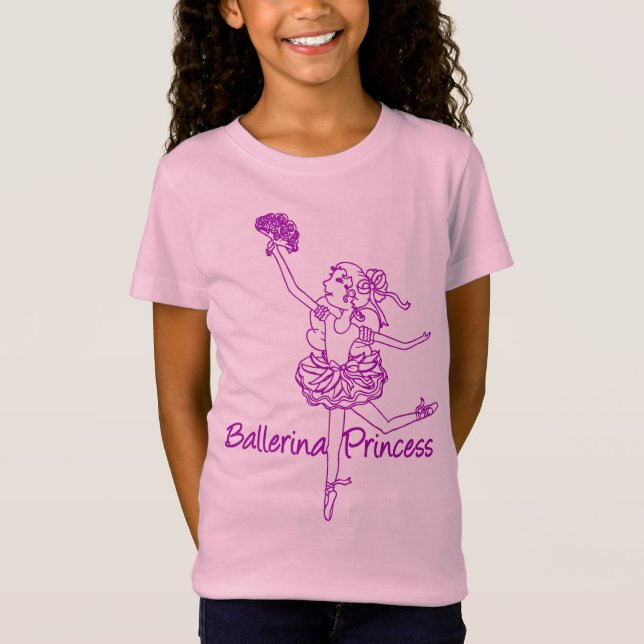 Camiseta Camiseta-esboço rosa da Princesa Ballerina (Frente)