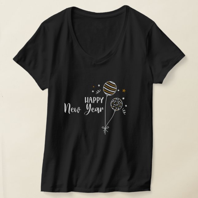 Camiseta Camiseta-Feliz ano novo-T-Pescoço-feminino (Postura )