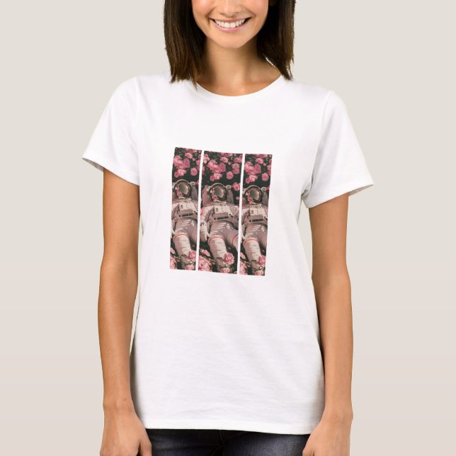 Camiseta Camiseta-Flor Rosa-Rosa-Austronut - Beleza Cósmica (Frente)