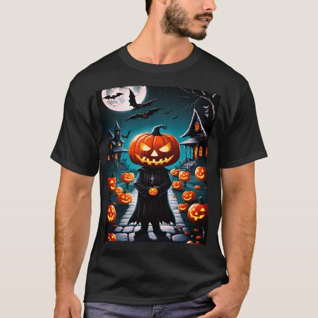 Camiseta Camiseta-homem-abóbora-mau de-Halloween (Frente)