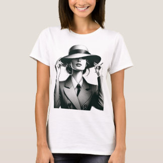 Camiseta Camiseta-retrato das mulheres na moda brancas e pr