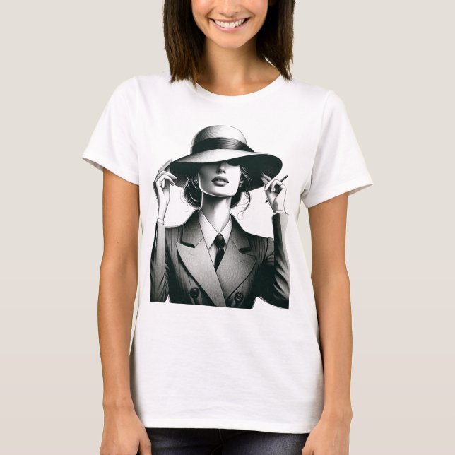 Camiseta Camiseta-retrato das mulheres na moda brancas e pr (Frente)