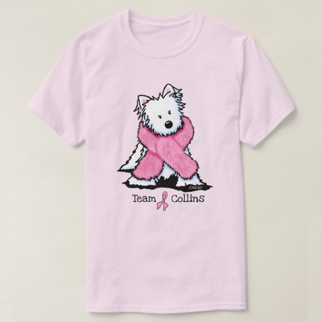 Camiseta Camiseta-T da Equipe de Fita Rosa KiniArt (Frente do Design)